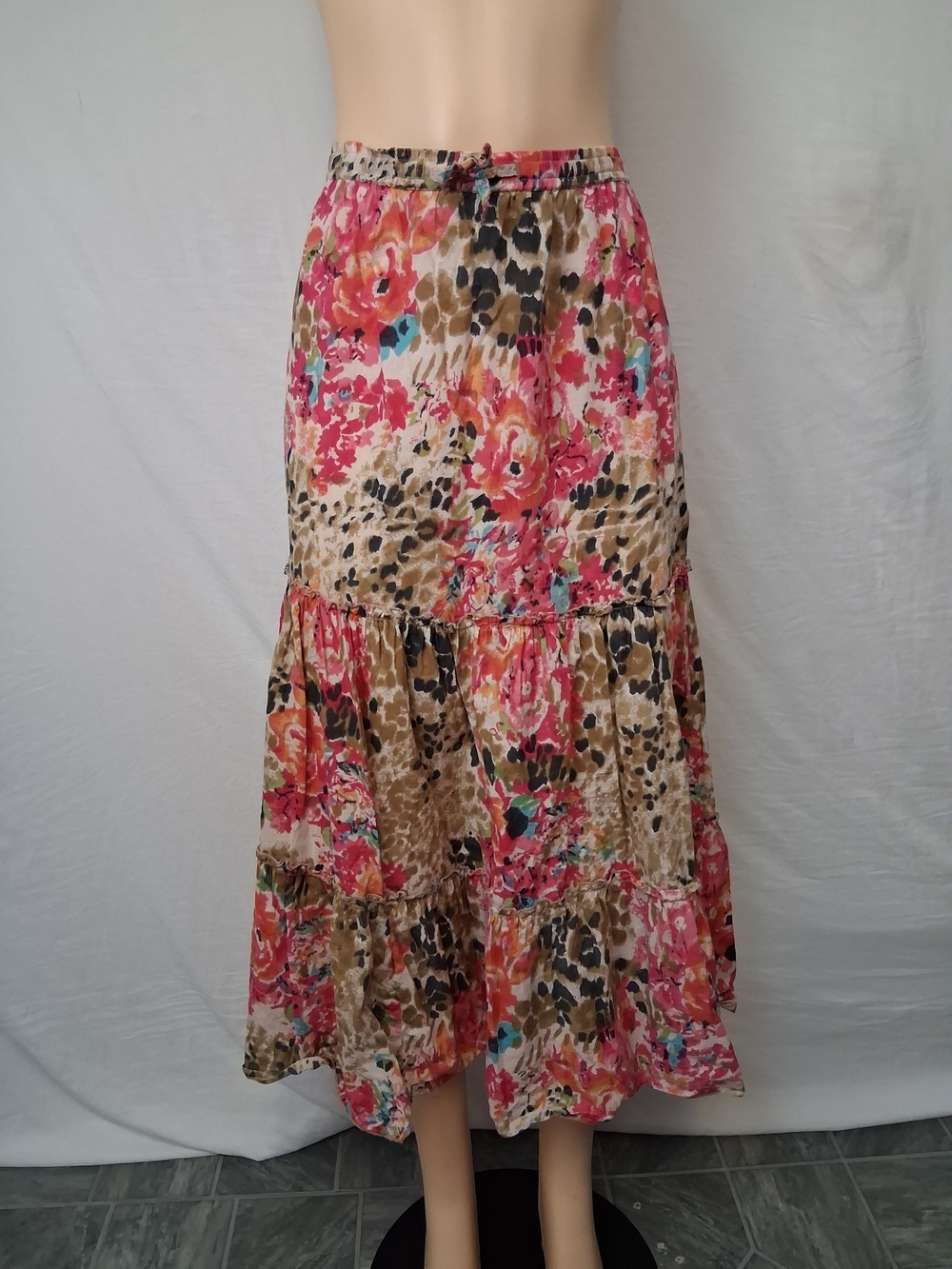 Bobbie Brooks Floral Tiered Maxi Skirt in Pink, Brown and Teal Size 1X